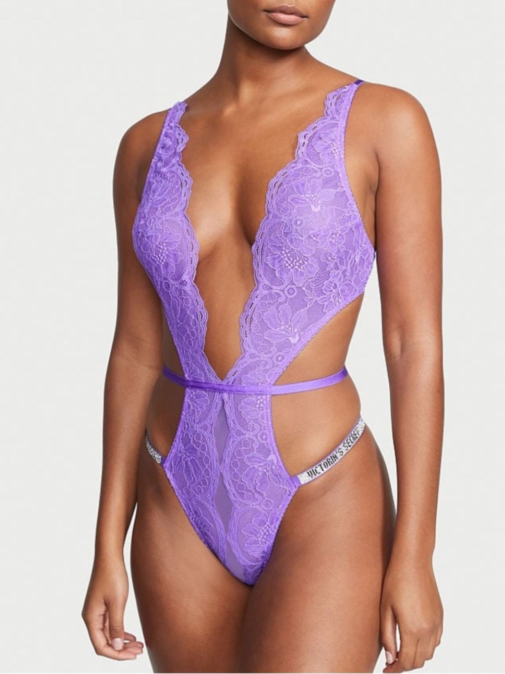 VS Lace Plunge Teddy Bodysuit - Purple